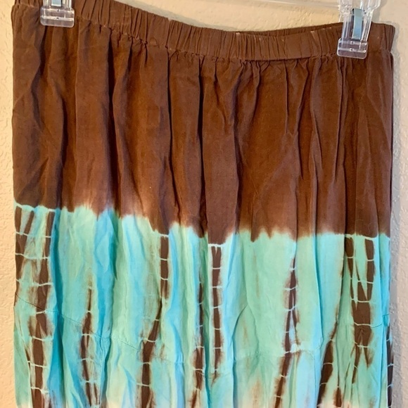 Reba Hobo Skirt Small TieDye Brown Tan Cream Teal Viscose Lined Bohemian - Picture 8 of 13